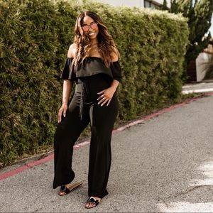Fitted Black Off The Shoulder Jumpsuit